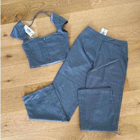 Beginning Boutique - Louis Pin Stripe Top & Pants Set in Gray & White - Picture 5 of 6